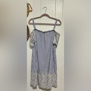 Luxology Blue and White Striped Off-Shoulder Dress size 14